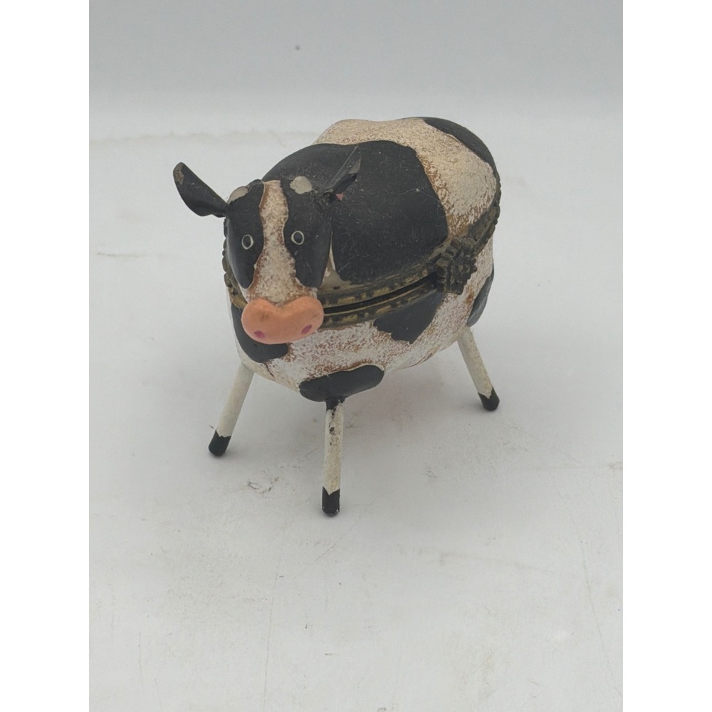 Vintage 2002 Ranger International Metal Cow Hinged Trinket Box Farmhouse Decor